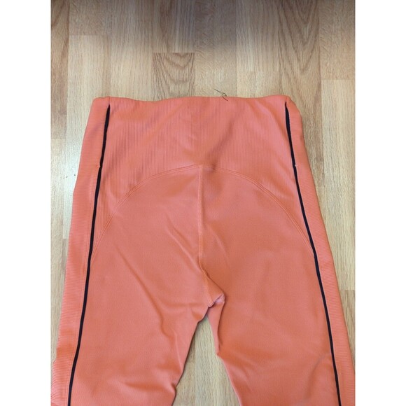 ZYIA Active Leggings Womens 12 Burnt Orange Premium 7/8 Ribbed Black Stripe - Picture 9 of 10